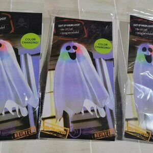 3 Color Change Light Up Hanging Paper Lantern Ghosts White 18" Halloween